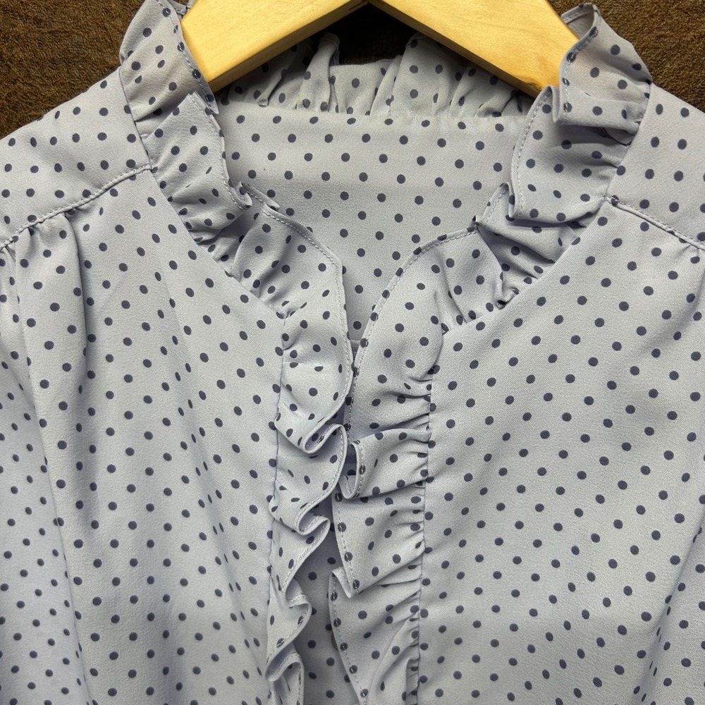 True Vintage Pykettes lavender ruffle button down purple polka dot size‎ 18